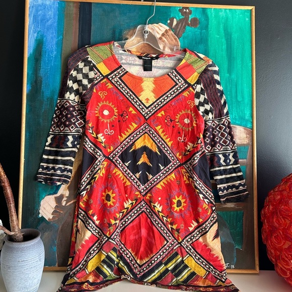Desigual Colorful Geometric Patterned Dress Top - Picture 1 of 15